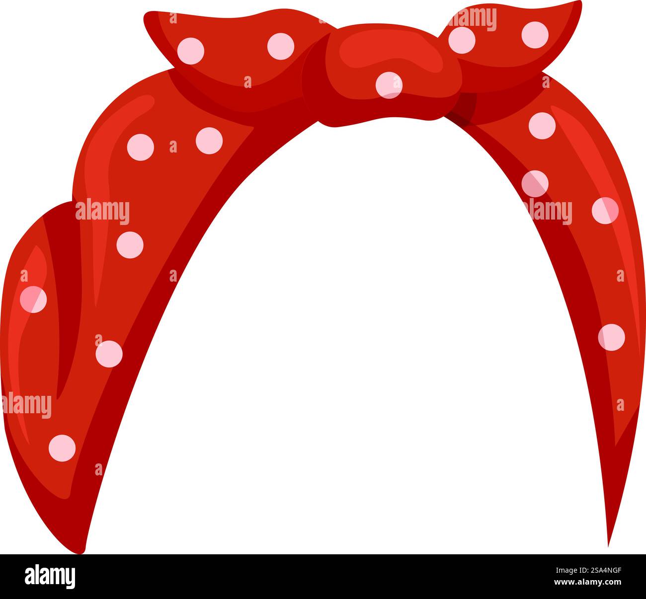 Bandana rouge avec des pois blancs noués autour de la tête, en vue de côté, isolé sur un fond blanc. Bandana à pois rouge noué autour de la tête, vue de côté, isolé sur blanc Illustration de Vecteur