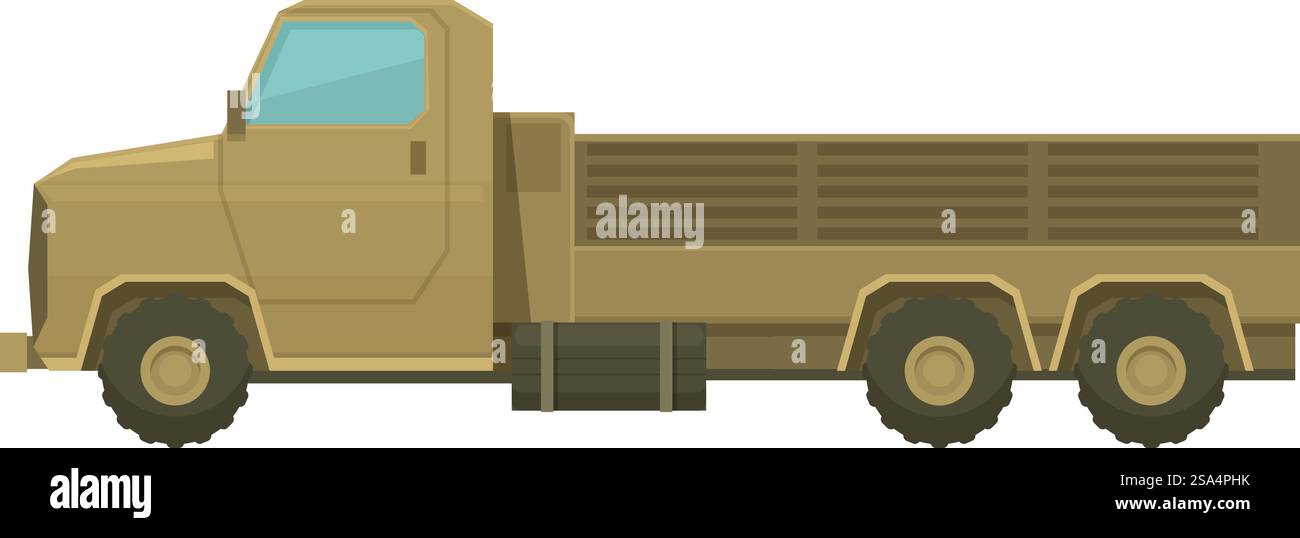Un gros camion militaire transporte des marchandises dans une zone de guerre. Vue latérale d'un grand camion militaire transportant des marchandises Illustration de Vecteur