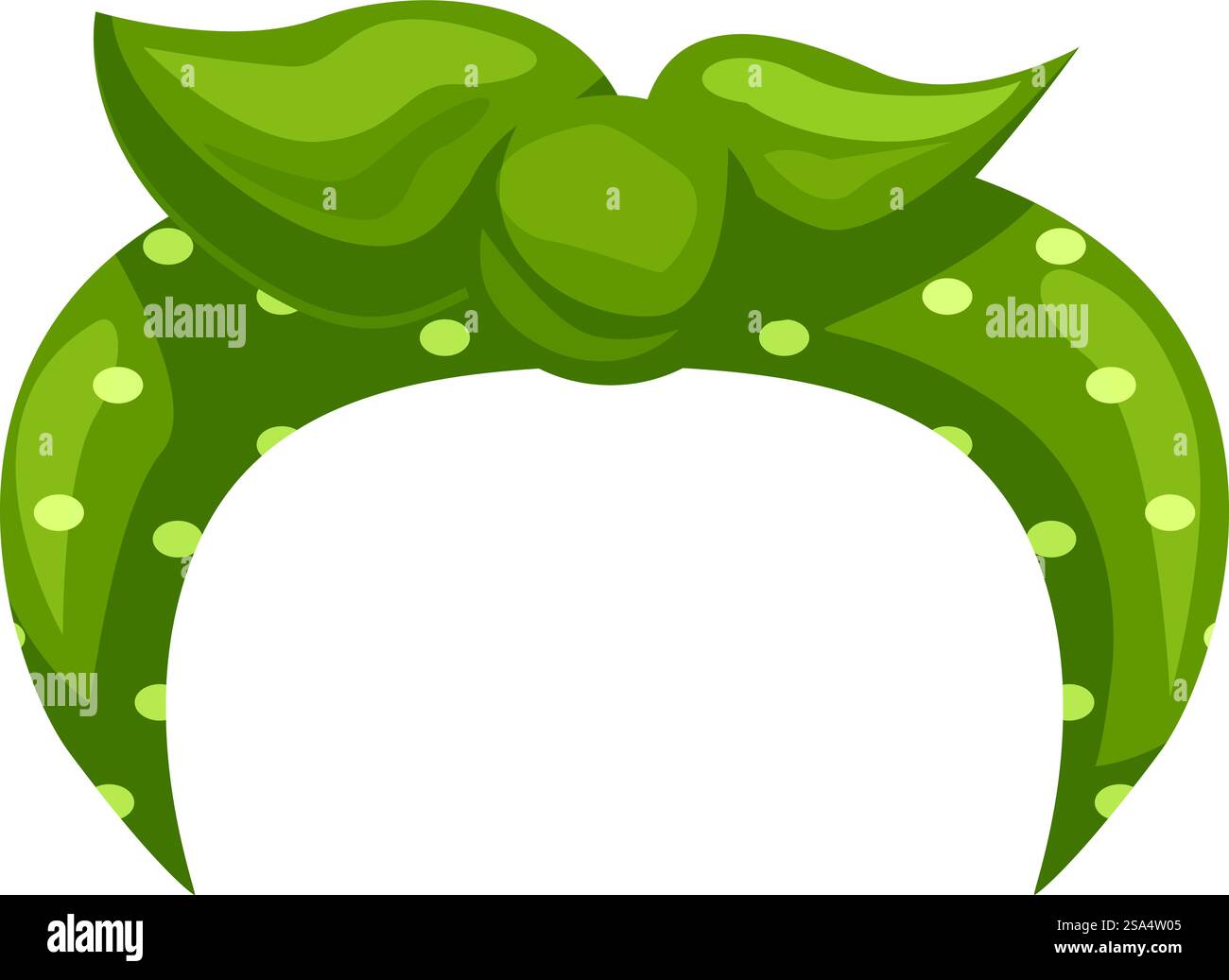 Bandana vert à pois noué autour de la tête, ajoutant une touche de charme rétro et de mode vintage à n'importe quel look. Bandana vert à pois noué autour de la tête pour un style de mode rétro et vintage Illustration de Vecteur