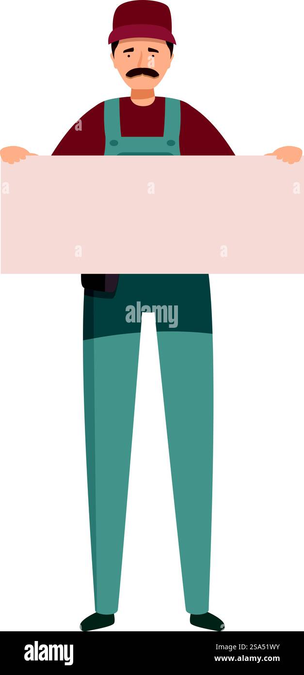 Handyman tient une bannière vide pour votre texte, la publicité et le but de marketing. Handyman tenant la bannière vide pour votre texte de publicité et de marketing but Illustration de Vecteur