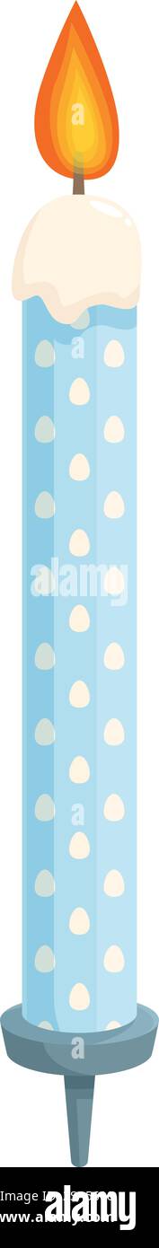 Bougie d'anniversaire classique avec des points blancs brûle, ajoutant une touche festive à une célébration. La bougie d'anniversaire bleue avec des points blancs brûle sur fond blanc Illustration de Vecteur