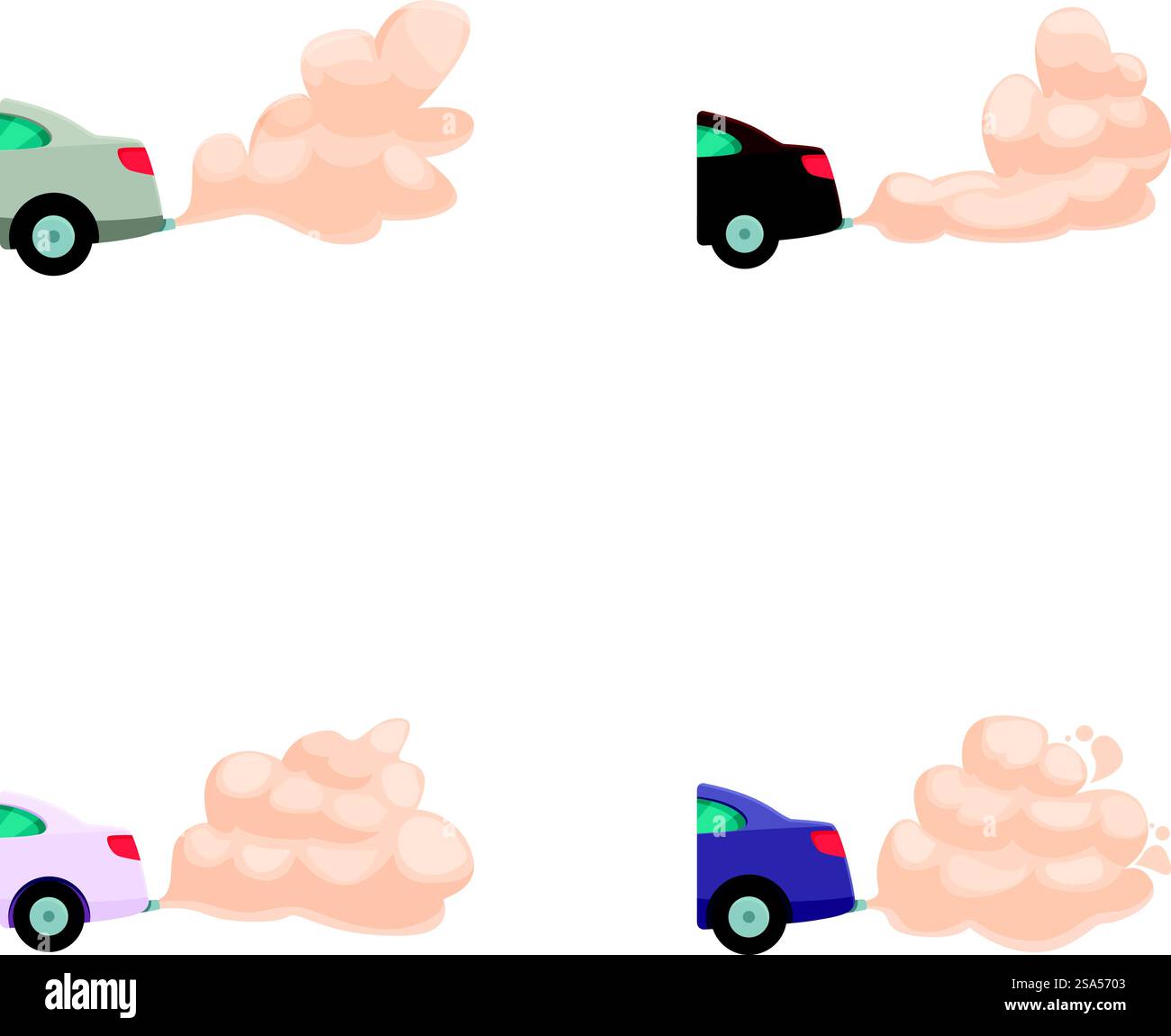 Collection de voitures de dessins animés colorés dégageant de grands nuages de poussière en mouvement. Voitures de dessin animé avec nuages de poussière Illustration de Vecteur