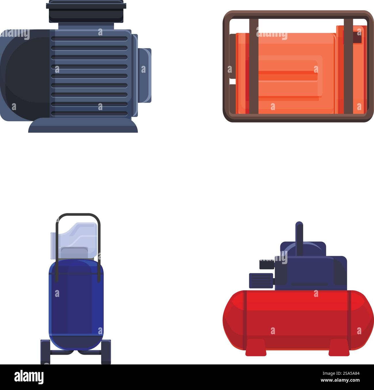 Diverses icônes de compresseur définissent le vecteur de dessin animé. Type différent de compresseur d'air. EQUIPEMENT industriel. Diverses icônes de compresseur définissent le vecteur de dessin animé. Type différent de compresseur d'air Illustration de Vecteur
