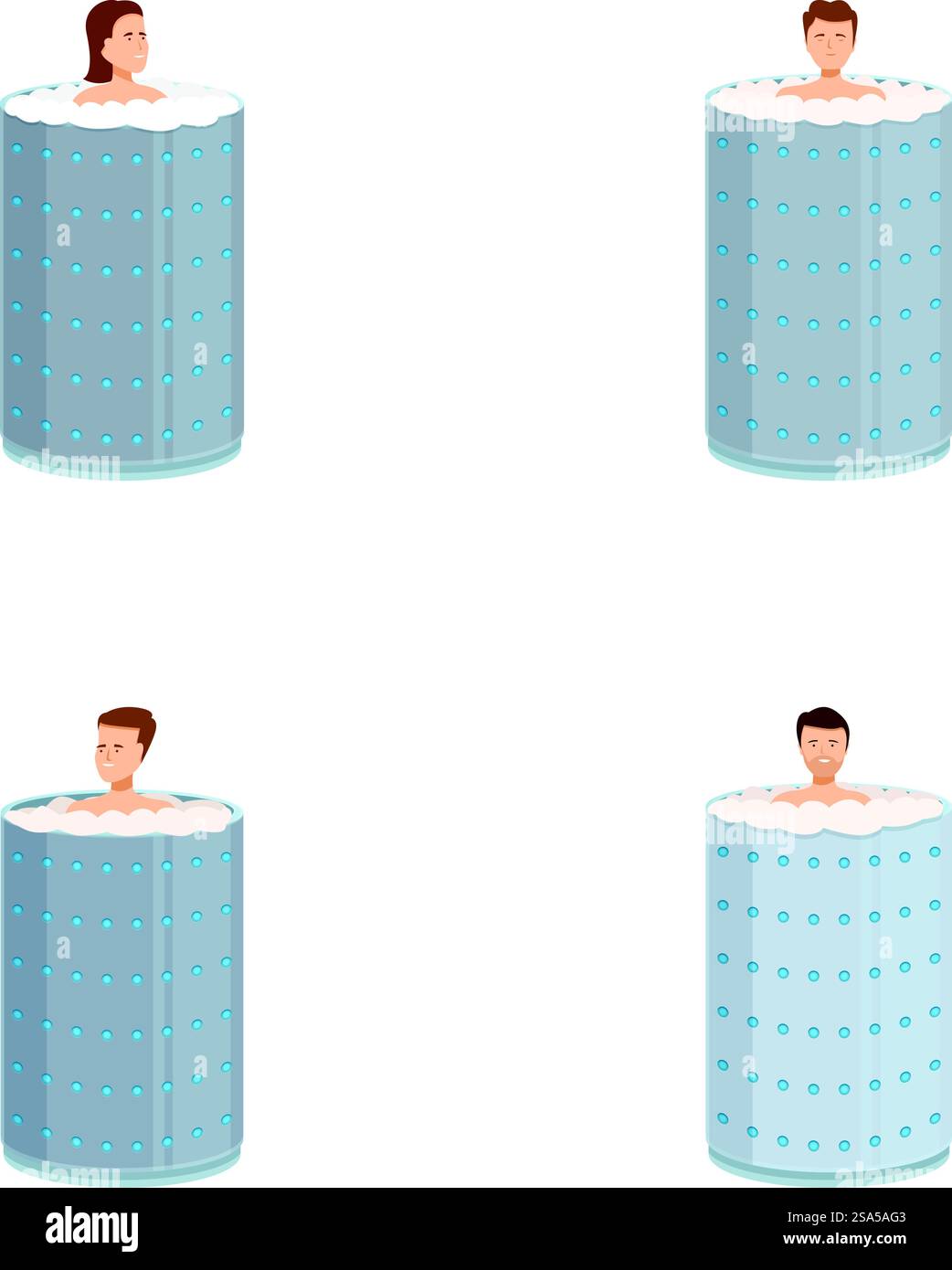 Ensemble vectoriel d'un homme de bande dessinée sortant de boîtes de crème fouettées avec différentes expressions. Homme de dessin animé dans un ensemble de canettes de crème fouettée Illustration de Vecteur