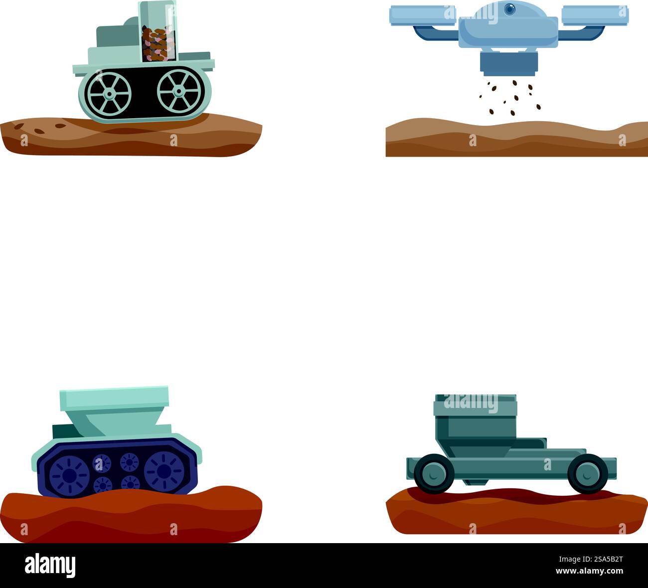 Collection de quatre icônes de machines agricoles de style cartoonstyle isolé sur un fond blanc. Ensemble d'illustrations de machines agricoles de dessin animé Illustration de Vecteur