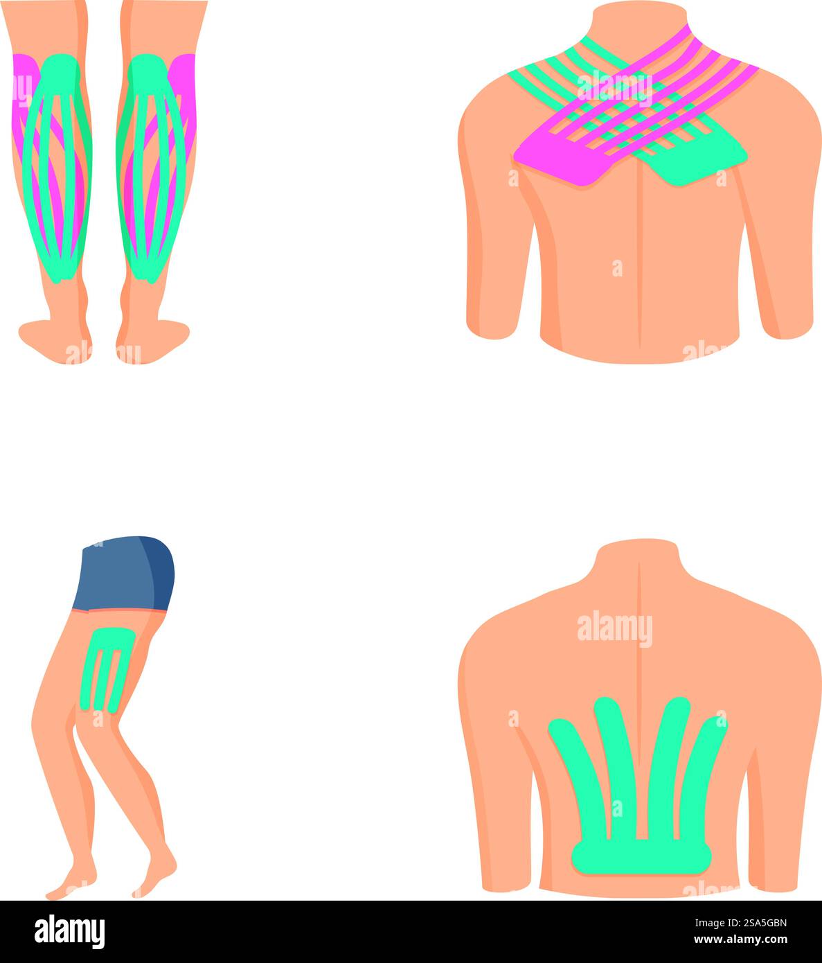 Illustrations détaillées de douleurs musculaires humaines pour éduquer et sensibiliser à l'anatomie et à la physiologie du système musculaire. Ensemble de graphiques représentant les zones communes de douleur musculaire dans le corps humain Illustration de Vecteur