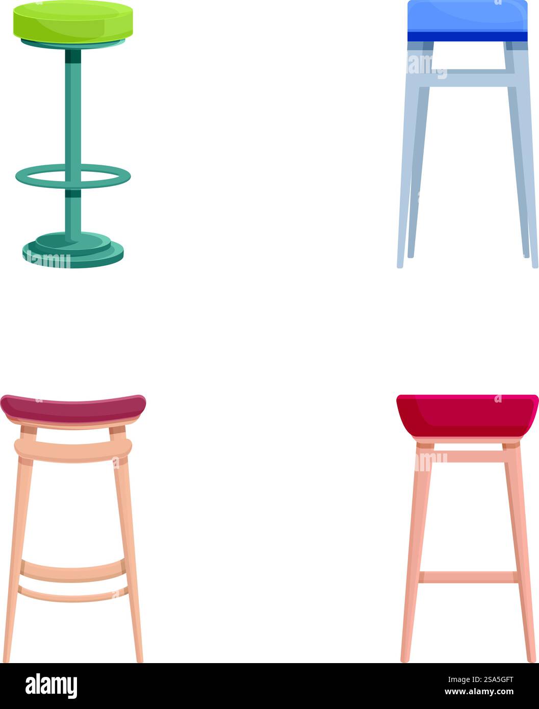 Collection de différents styles de tabourets de bar modernes, idéal pour les concepts de design d'intérieur. Ensemble de tabourets de bar modernes isolés sur blanc Illustration de Vecteur