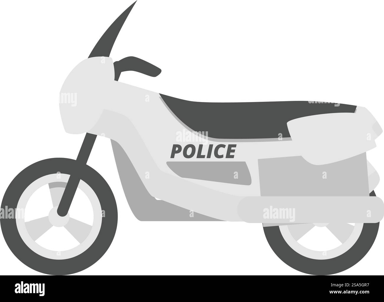Illustration monochrome d'une moto de police, symbolisant la sécurité et la patrouille urbaine. Moto de police garée sur fond blanc représentant les forces de l'ordre Illustration de Vecteur