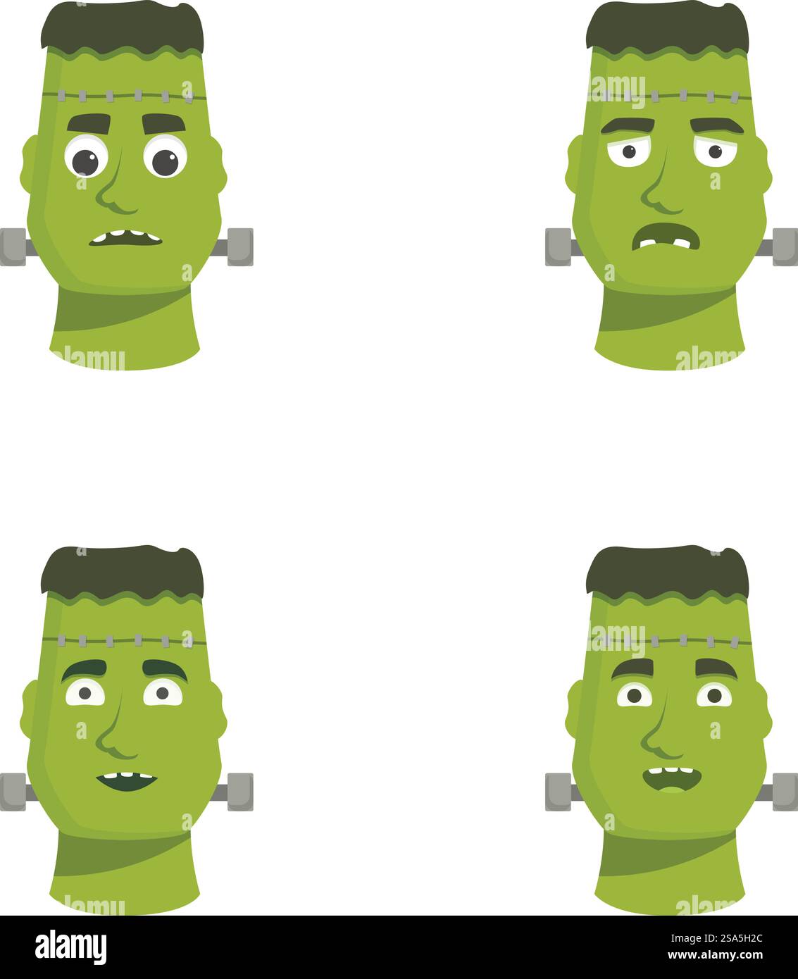 Illustrations vectorielles du monstre frankenstein&rsquo ; s avec diverses expressions faciales. Ensemble de dessins animés frankenstein & rsquo ; s visages de monstre avec des expressions Illustration de Vecteur