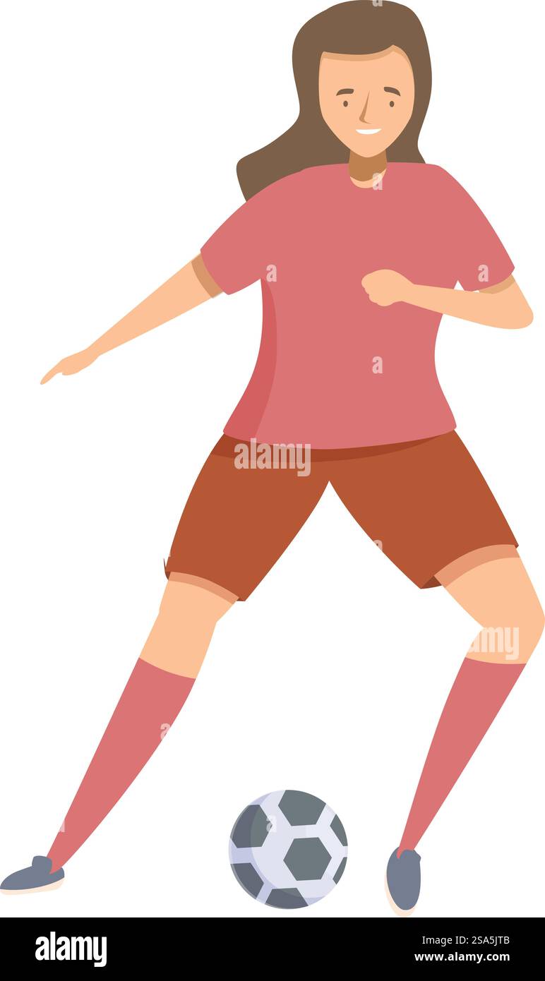 Une athlète féminine court avec un ballon de soccer, démontrant son esprit sportif et son athlétisme. Joueur de football féminin courant avec ballon, femme jouant au football Illustration de Vecteur