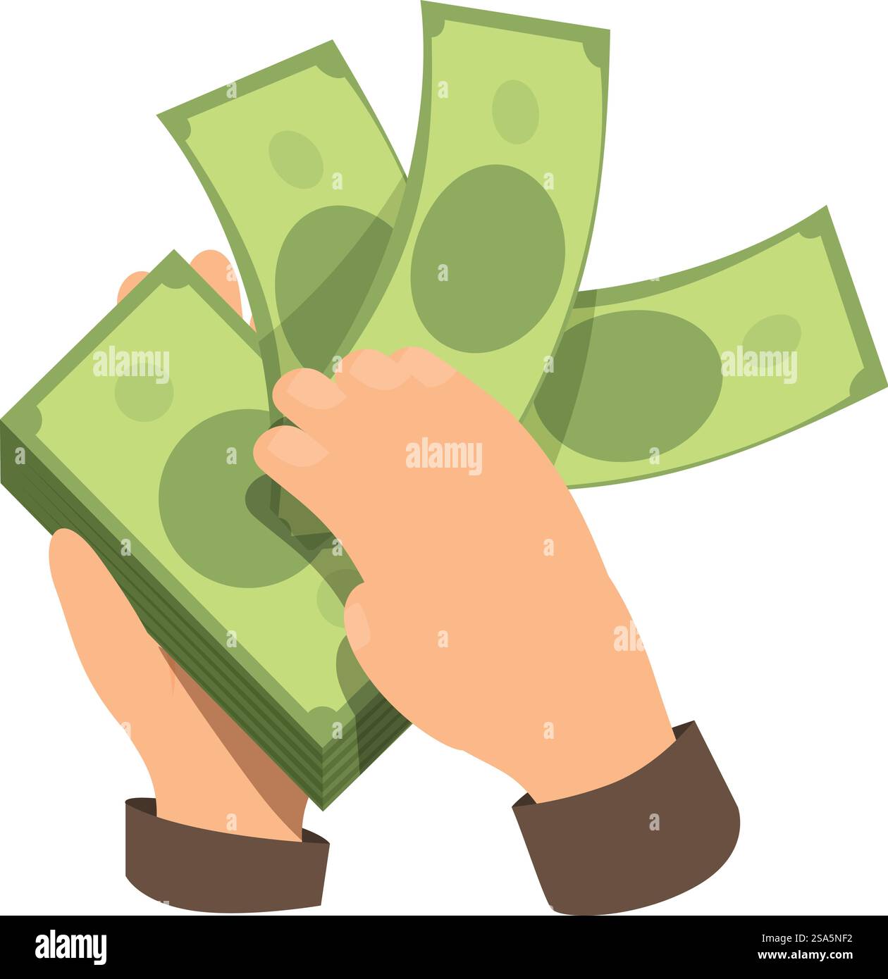 Homme d'affaires tenant pile d'argent et les comptant, faisant le calcul de trésorerie. Homme d'affaires comptant l'argent, la finance et le concept de paiement Illustration de Vecteur