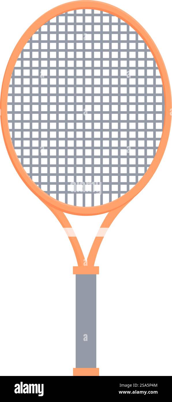 Illustration minimaliste d'une raquette de tennis, avec un manche en bois et un visage serré. Raquette de tennis debout avec des cordes et poignée isolée Illustration de Vecteur