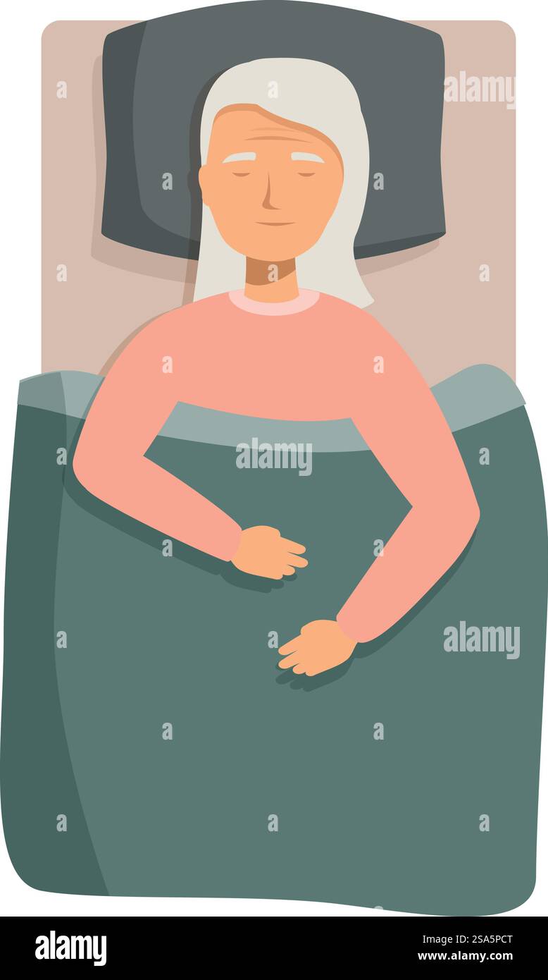 Femme senior dormant profondément dans le lit, embrassant un moment de tranquillité et de rajeunissement. Femme âgée dormant paisiblement dans son lit, profitant d'une nuit reposante Illustration de Vecteur