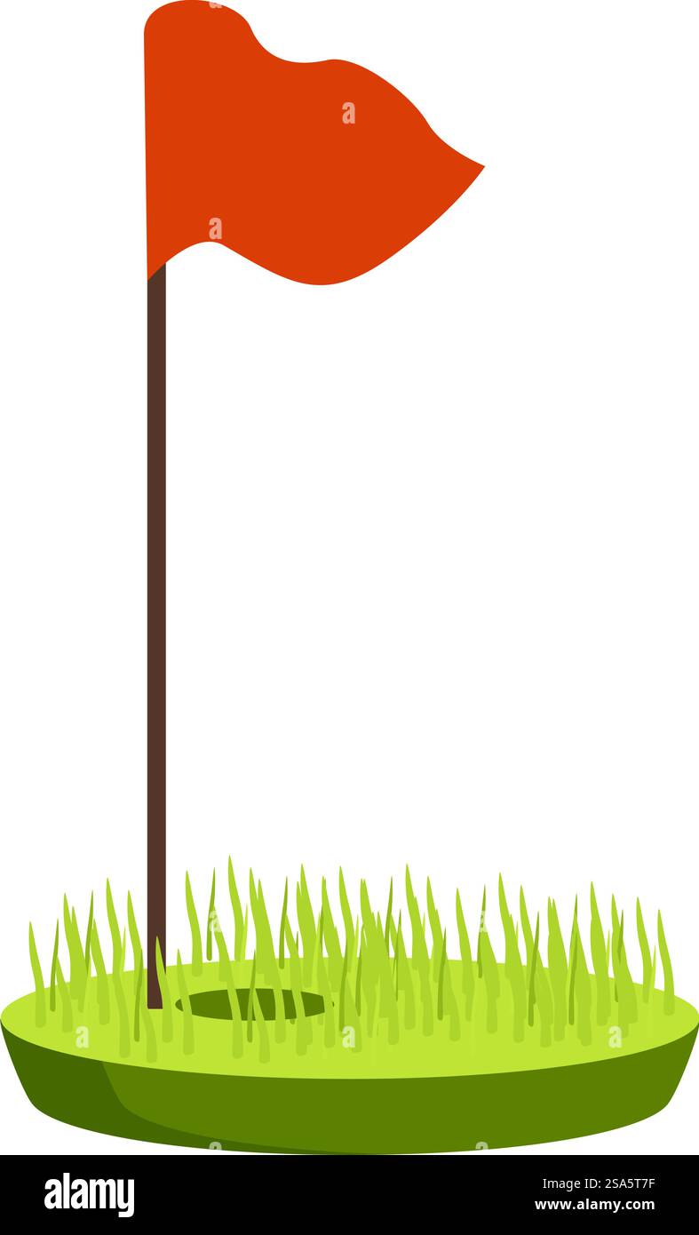 Drapeau orange agite sur un terrain de golf, marquant l'emplacement du trou. Trou de marquage de drapeau de golf orange sur le terrain d'herbe Illustration de Vecteur