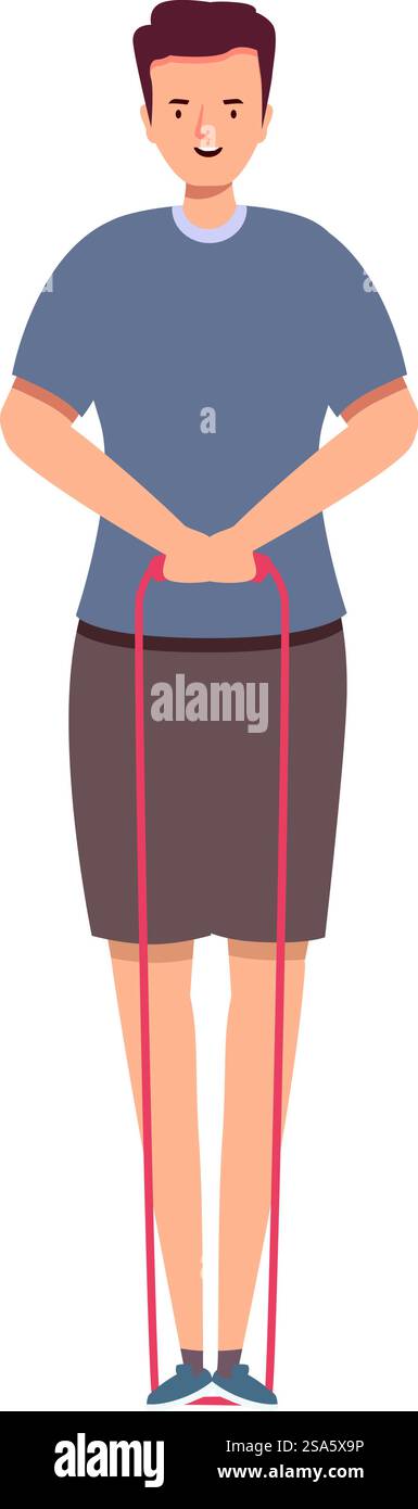 Homme exerçant avec une bande de résistance à la maison pendant la pandémie de covid 19. L'homme fait des exercices de fitness à la maison en utilisant une bande de résistance Illustration de Vecteur