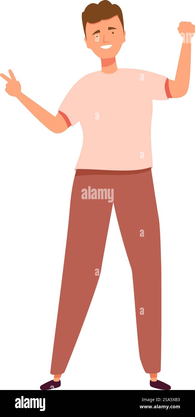 Jeune homme célébrant le succès avec les bras levés et signe de paix. Happy Man célèbre la victoire, la réussite, le succès Illustration de Vecteur
