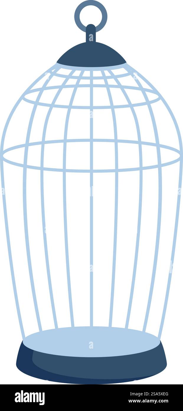 Cage à oiseaux en métal vide se tient debout avec sa porte grande ouverte. Cage à oiseaux vide debout sur fond blanc Illustration de Vecteur