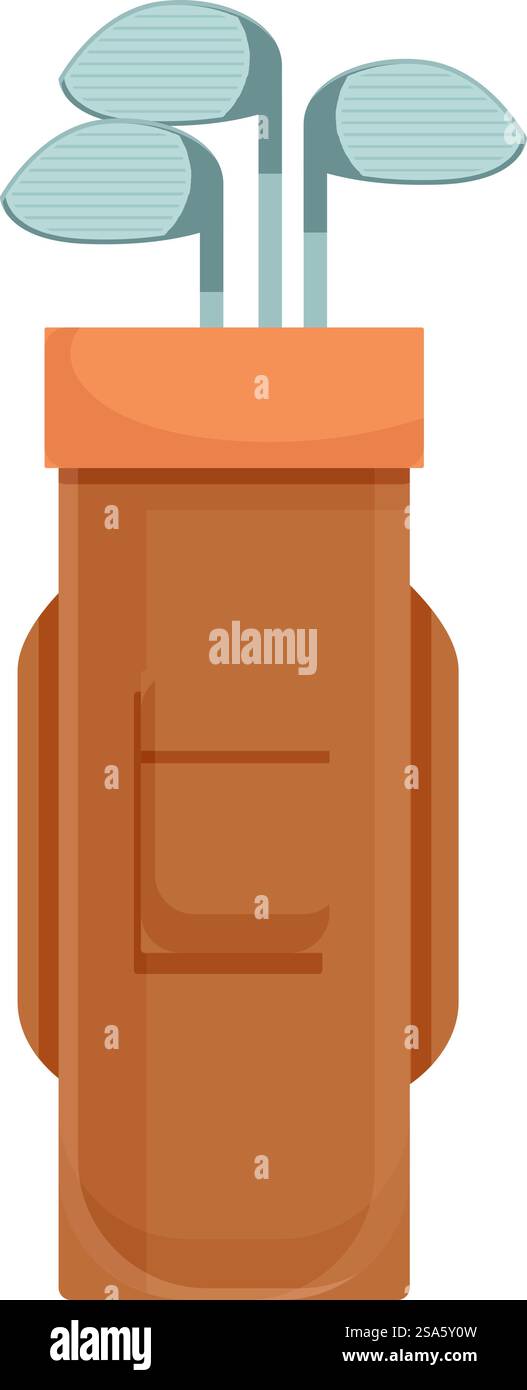 Sac de golf marron et bronzé contenant des clubs de golf, prêt pour une journée sur le parcours. Sac de golf contenant des clubs de golf prêts pour le parcours Illustration de Vecteur