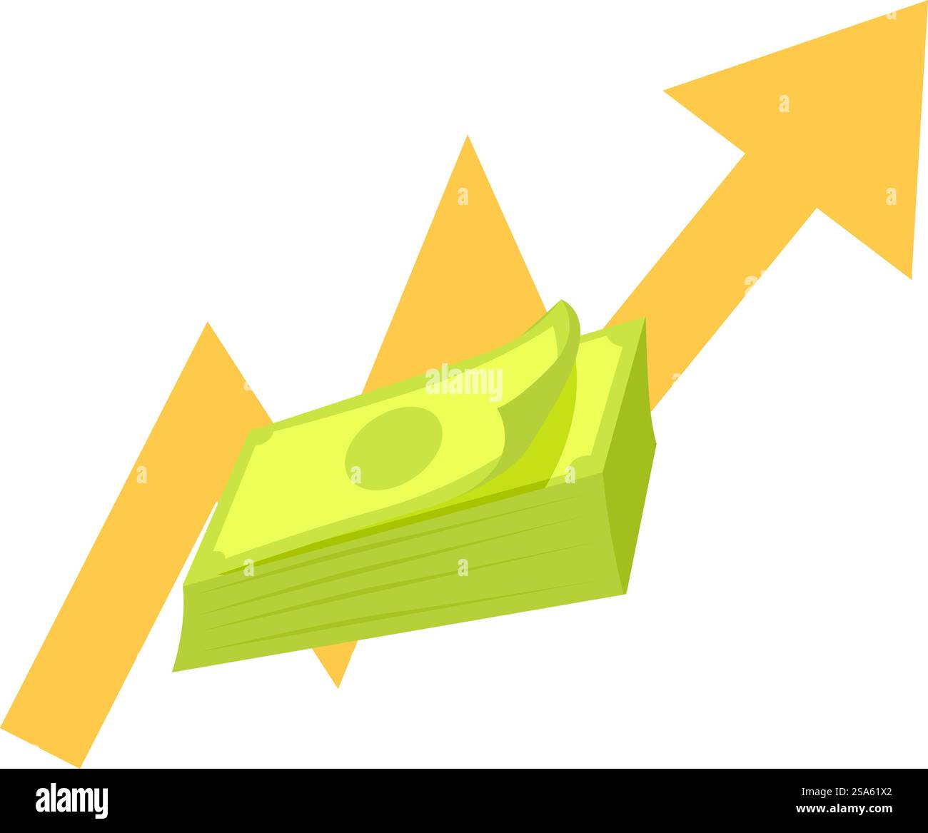 Pile d'argent augmentant avec une flèche vers le haut indiquant les profits croissants de l'entreprise et le succès financier. Pile d'argent augmentant indiquant des bénéfices croissants de l'entreprise Illustration de Vecteur