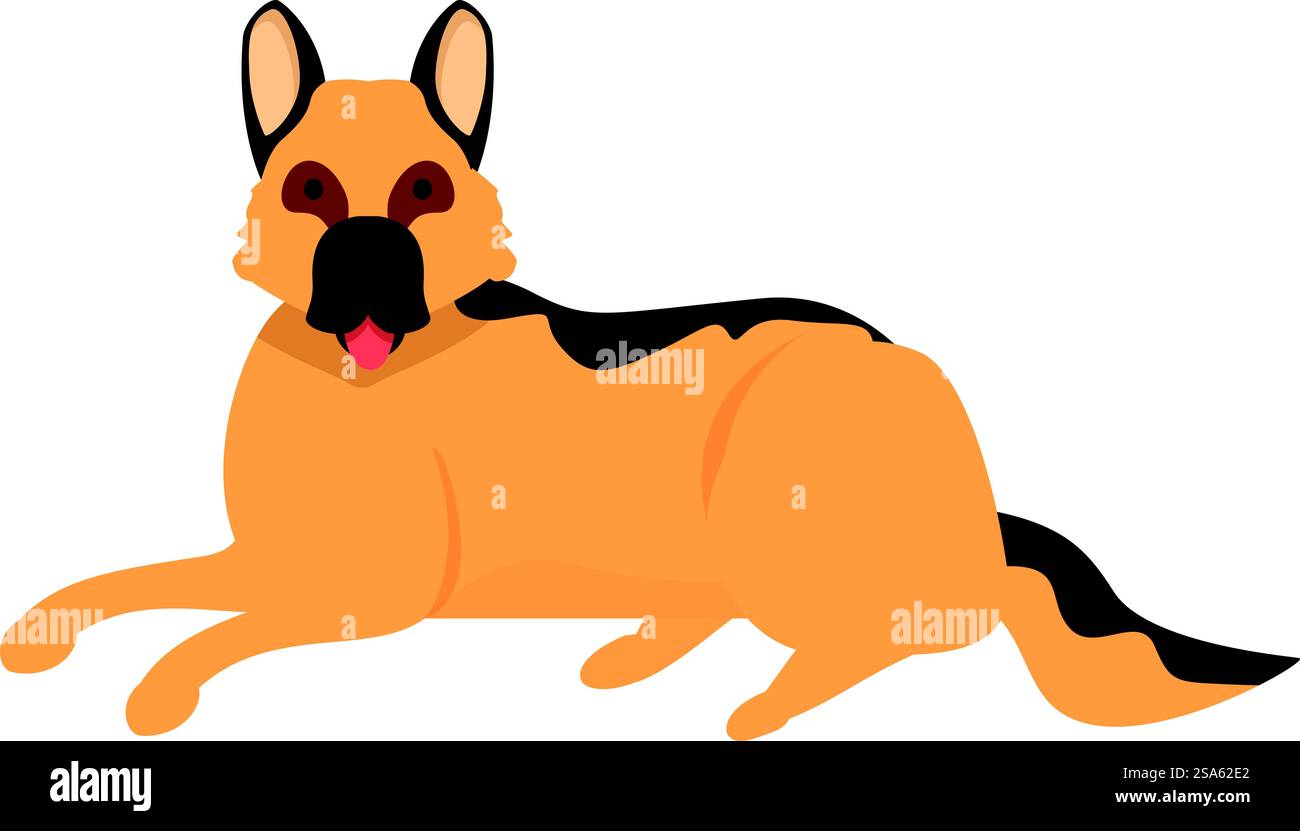 Chien de berger allemand de dessin animé mignon est allongé et relaxant. Chien de berger allemand couché, relaxant la langue heureuse Illustration de Vecteur