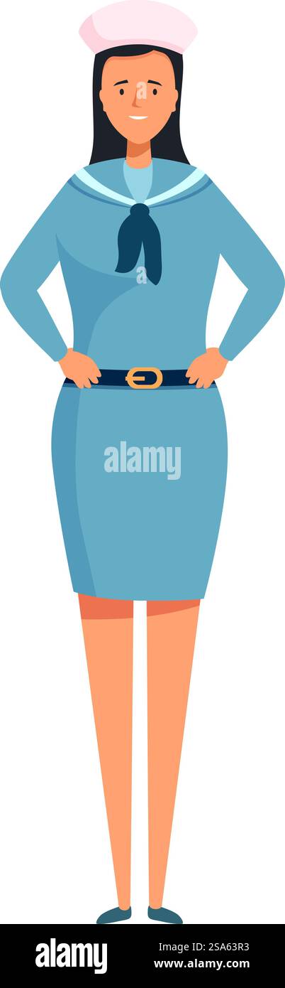 Femme marin confiante debout en uniforme posant pour une photo. Jeune femme marin sourit en uniforme Illustration de Vecteur