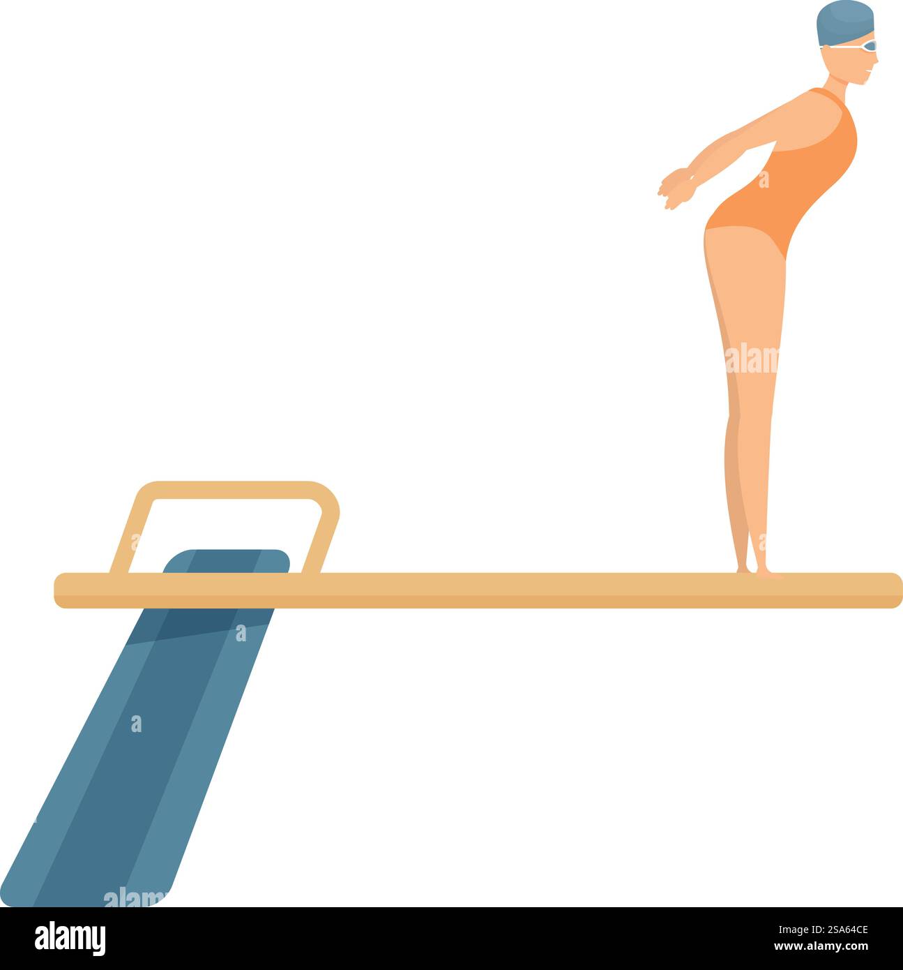 La nageuse se prépare à sauter d'un tremplin. Nageuse femme debout sur tremplin se préparant à sauter Illustration de Vecteur