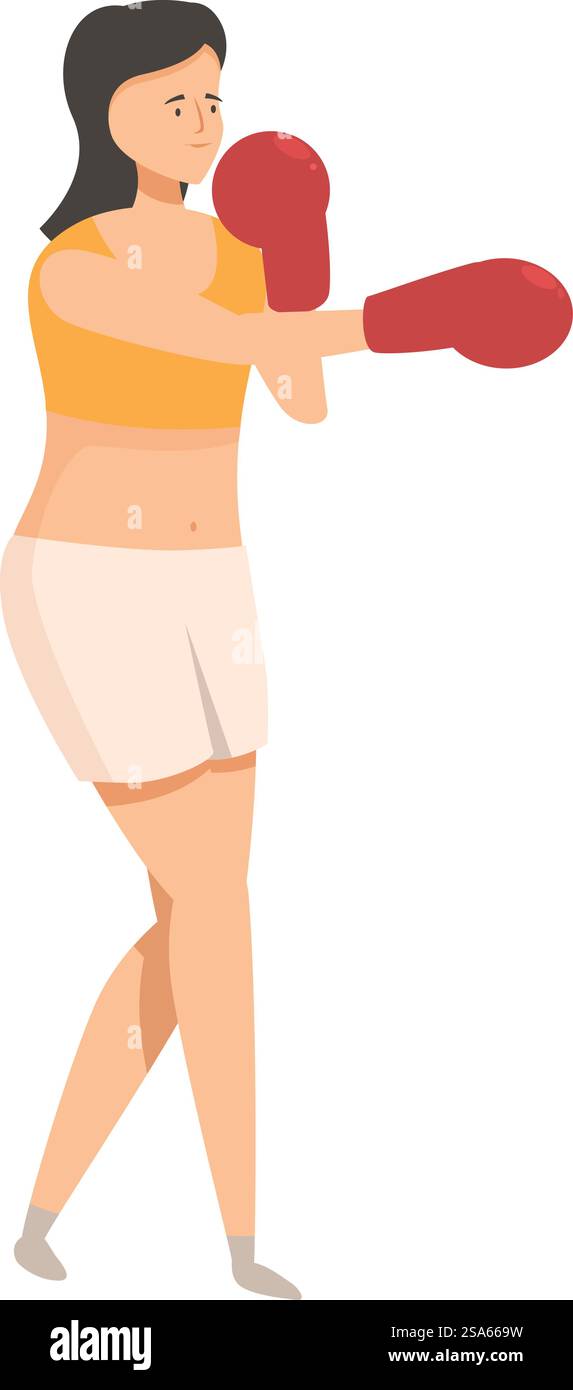 Boxeuse féminine pratique ses mouvements, jetant un coup de poing avec des gants de boxe. Jeune femme entraînement de boxe s'exerçant avec des gants Illustration de Vecteur