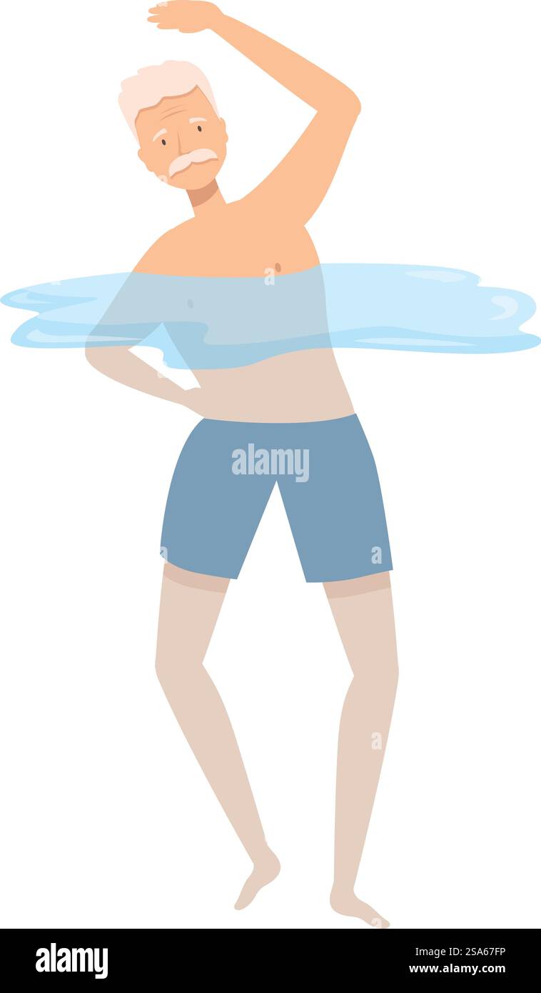 Homme senior faisant aquagym, personne âgée exerçant dans la piscine, illustration de style de vie sain. Homme âgé appréciant l'aquagym, favorisant un mode de vie actif et sain pour les personnes âgées Illustration de Vecteur