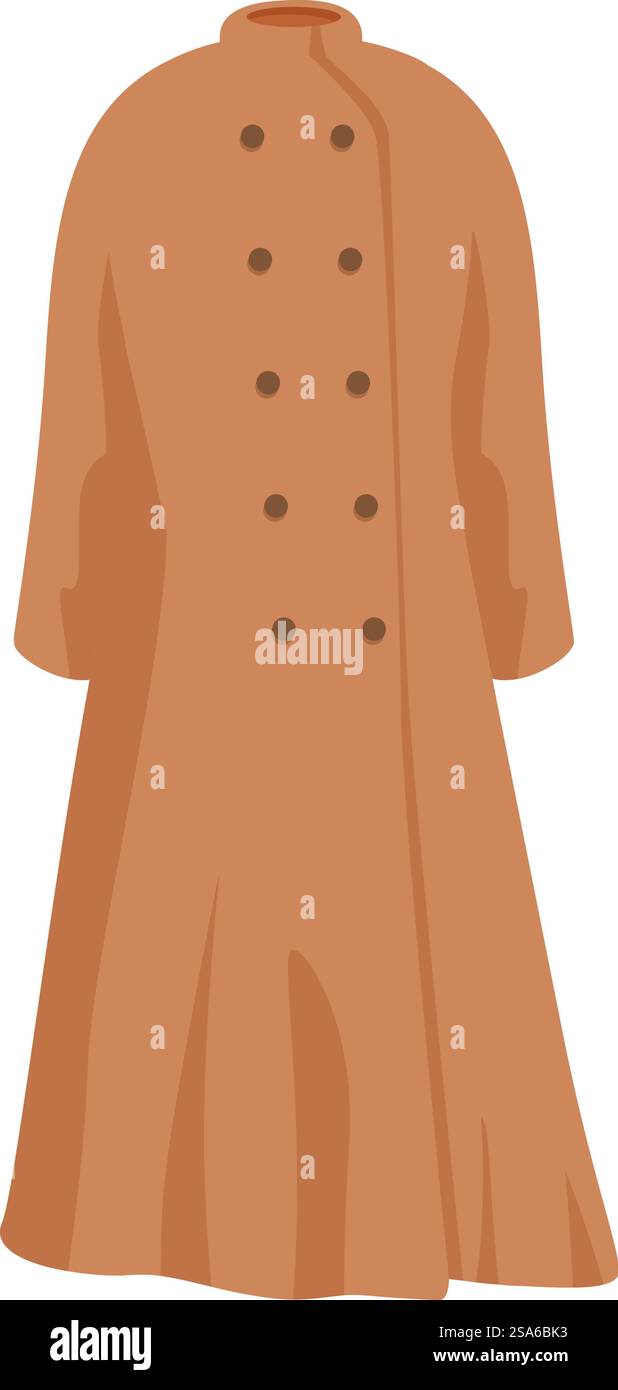 Long manteau marron avec boutons, illustration de mode présentant des vêtements d'extérieur d'automne ou d'hiver. Long manteau brun est isolé sur fond blanc, vêtements d'extérieur d'automne pour les femmes Illustration de Vecteur