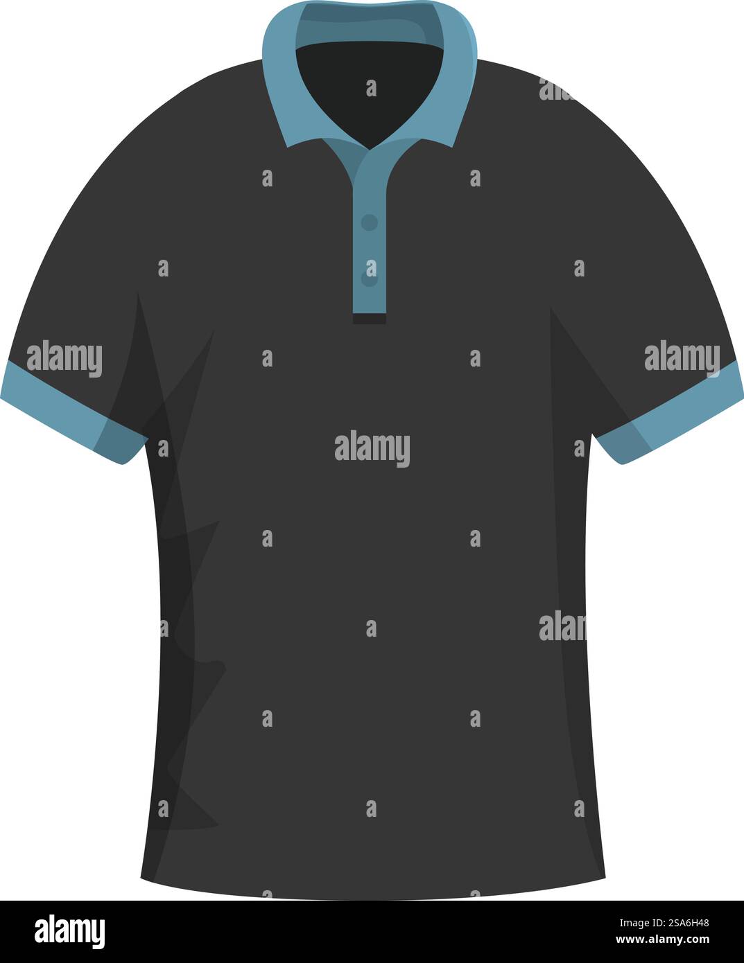 Polo noir avec col bleu affiché à plat sur fond blanc. Polo noir avec col bleu isolé sur fond blanc Illustration de Vecteur