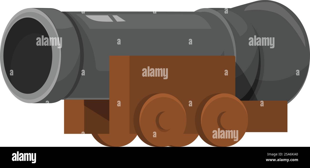 Grand vieux canon de navire sur chariot en bois isolé sur fond blanc. Gros vieux canon de navire debout sur un chariot en bois Illustration de Vecteur