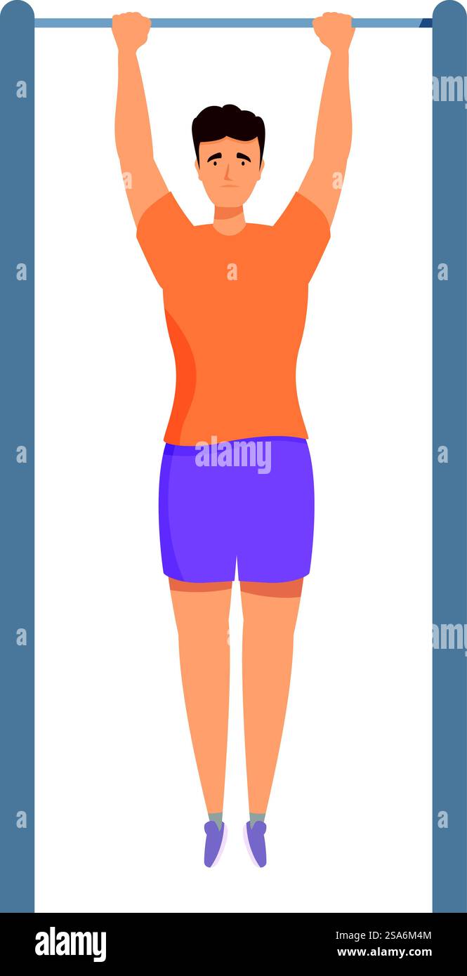 Le jeune athlète renforce ses muscles en faisant des tractions. Jeune homme faisant des tractions sur la barre horizontale s'exerçant à l'extérieur Illustration de Vecteur