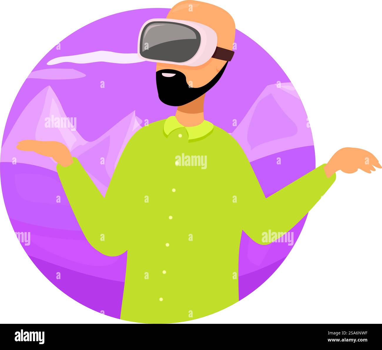 Programmeur portant un casque vr expérimentant la simulation de réalité virtuelle, faisant des gestes avec ses mains. Homme utilisant un casque vr explorant le monde de réalité virtuelle, profitant d'une expérience immersive Illustration de Vecteur