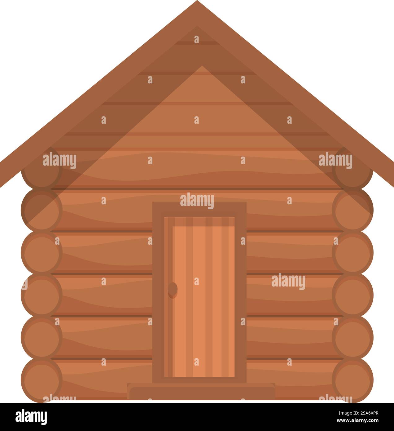 Simple maison en bois debout dans les bois en rondins avec toit brun et porte. Petite cabane en bois debout dans la forêt Illustration de Vecteur