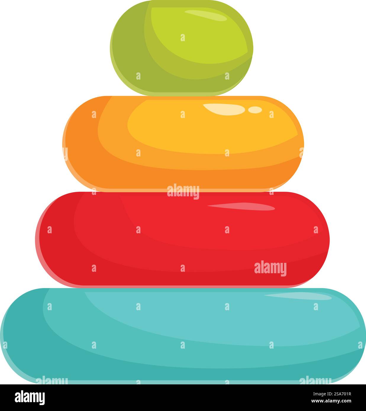 Pyramide de jouet en bois coloré, aidant les enfants à développer leur motricité. Anneau empilable pyramide jouet en bois coloré isolé sur blanc Illustration de Vecteur