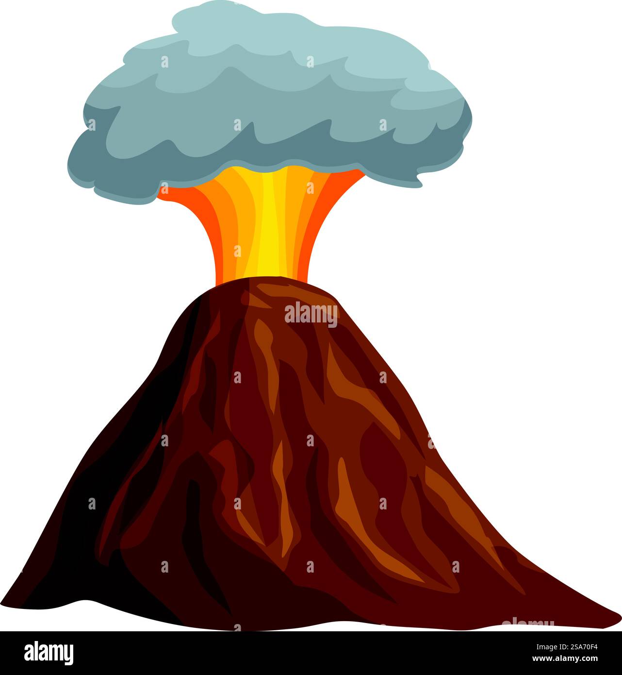 Volcan en éruption avec de la lave fondue, des cendres et de la fumée explosant dans l'air. Volcan en éruption avec lave fondue et nuage de cendres Illustration de Vecteur