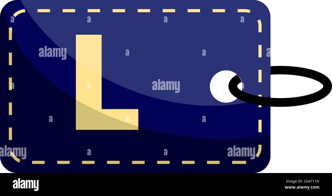 Étiquette de bagage avec la lettre l pour identifier les effets personnels en voyage. Étiquette de bagage en cuir avec anneau montrant la lettre l Illustration de Vecteur