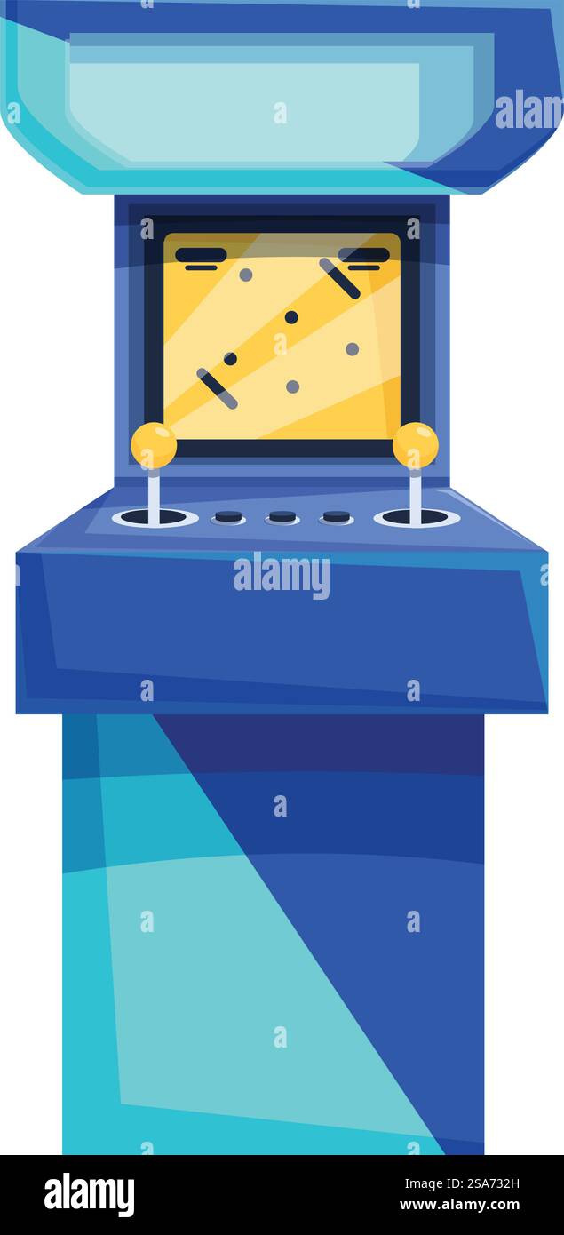 Blue arcade Game machine offre du divertissement avec ses joysticks et son écran, ramenant la nostalgie du jeu classique. Machine de jeux d'arcade bleue offrant des divertissements Illustration de Vecteur
