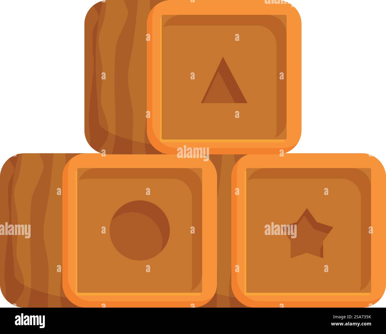 Trois blocs de jouet en bois avec des formes géométriques empilées les unes sur les autres, favorisant l'apprentissage et le jeu. Cubes en bois avec des formes formant une tour pour le développement de la petite enfance Illustration de Vecteur