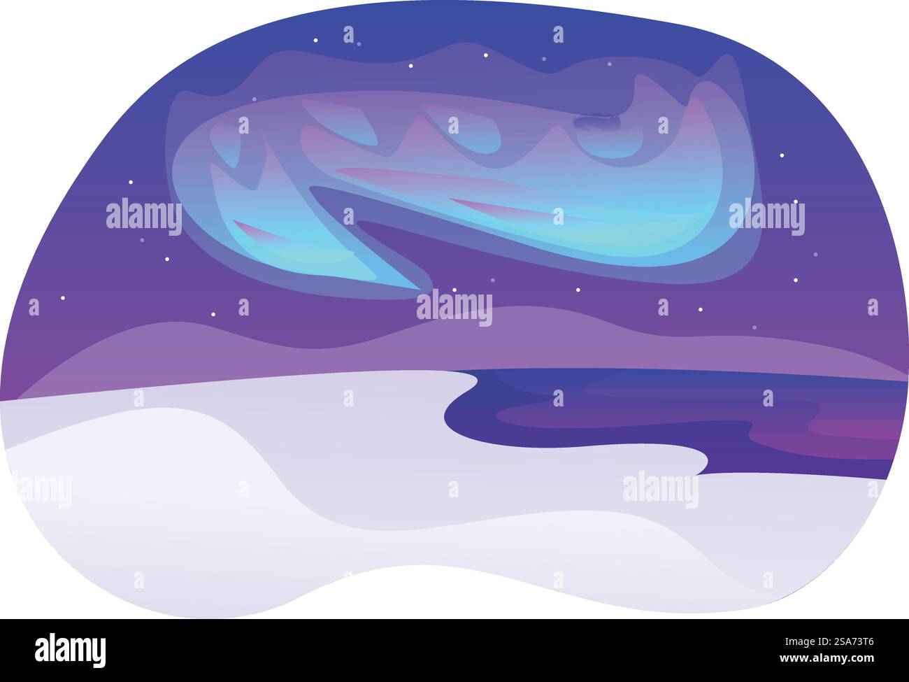 Belle aurore boréale illuminant un paysage hivernal. Aurores boréales brillantes au-dessus d'un paysage enneigé avec lac Illustration de Vecteur