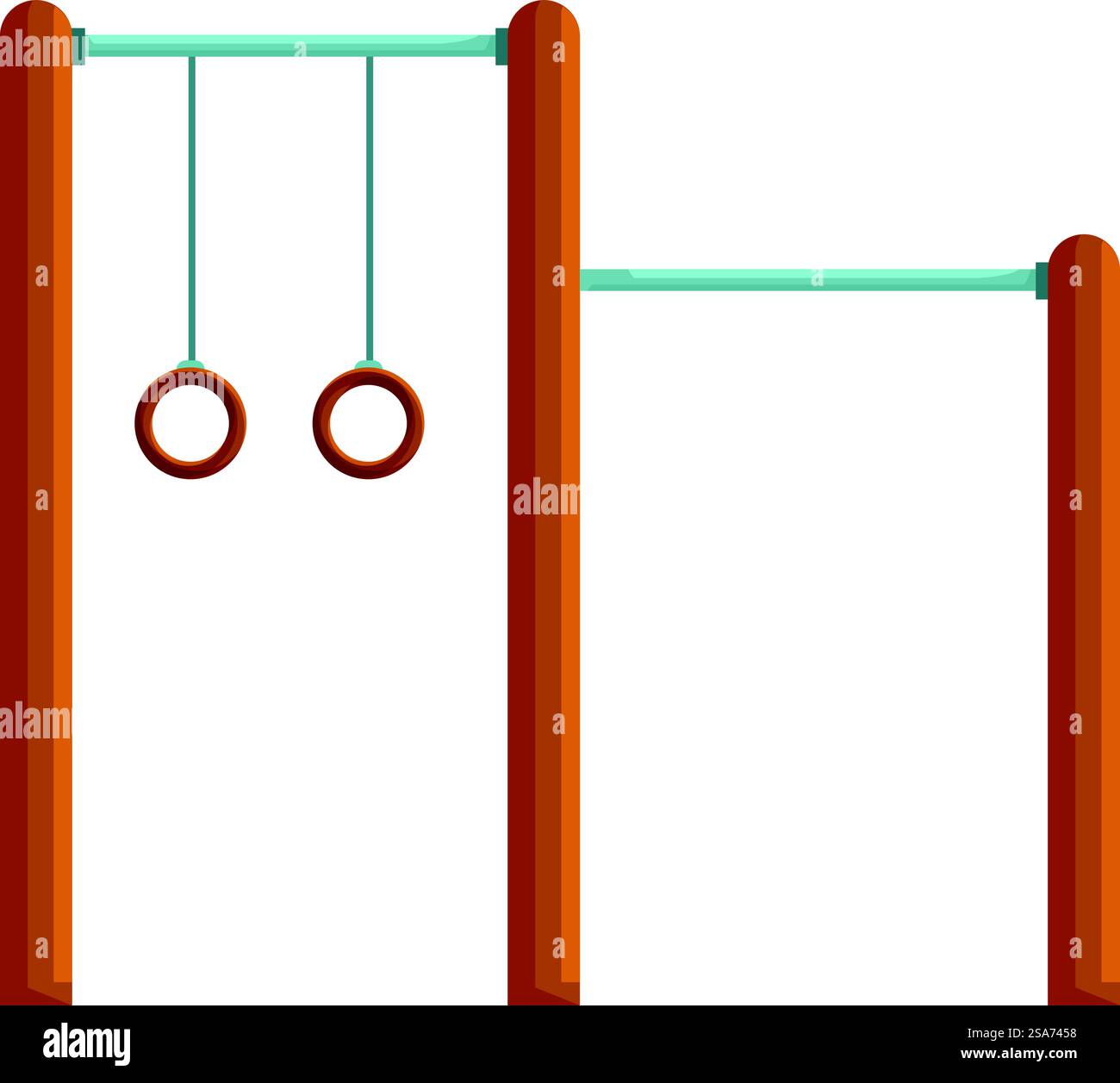 Barre de traction avec anneaux de gymnastique pour pratiquer l'entraînement de rue, équipement de sport de plein air. Double barre de traction en bois avec anneaux de gymnastique pour l'entraînement au parc Illustration de Vecteur