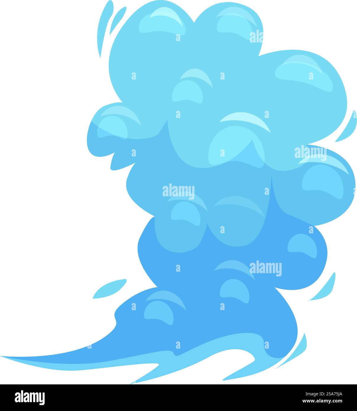 Nuage de fumée bleu caricatural s'élevant, des fumées bouillonnantes tourbillonnant dans une représentation stylisée de vapeur ou de brouillard. Nuage de fumée bleu caricatural s'élevant, dégageant des fumées Illustration de Vecteur