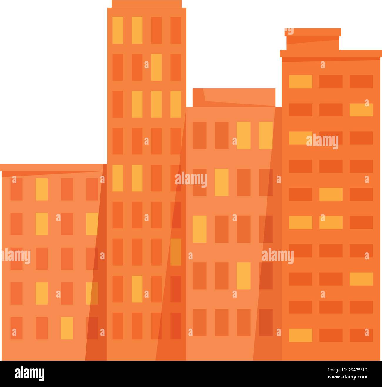 Paysage urbain orange avec de nombreux bâtiments ayant des fenêtres éclairées au coucher du soleil. Paysage urbain orange avec de nombreux bâtiments ayant des fenêtres éclairées Illustration de Vecteur