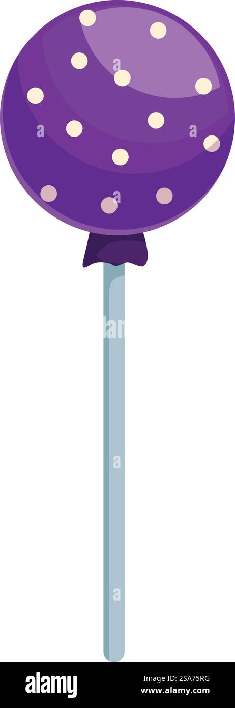 Sucette violette violette ronde avec des points blancs se tient debout sur un bâton sur un fond blanc. Sucette violette ronde violette avec des points blancs se tient debout sur un bâton Illustration de Vecteur