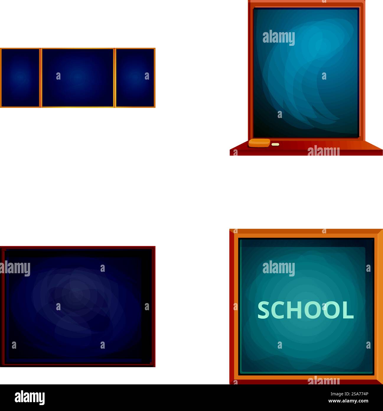 Diverses icônes de conseil définissent le vecteur de dessin animé. Tableau noir dans un cadre en bois. Équipement scolaire, concept éducatif. Diverses icônes de conseil définissent le vecteur de dessin animé. Tableau noir dans un cadre en bois Illustration de Vecteur