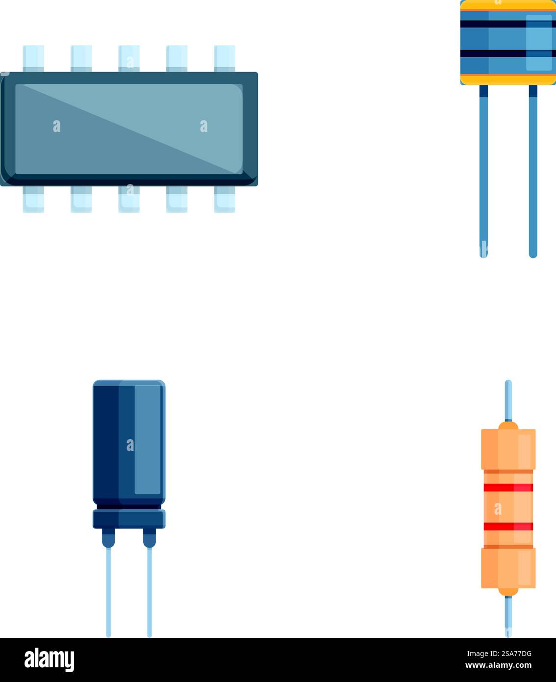 Les icônes de résistance électrique définissent le vecteur de dessin animé. Résistance et condensateur divers. Composant électronique. Les icônes de résistance électrique définissent le vecteur de dessin animé. Résistance et condensateur divers Illustration de Vecteur