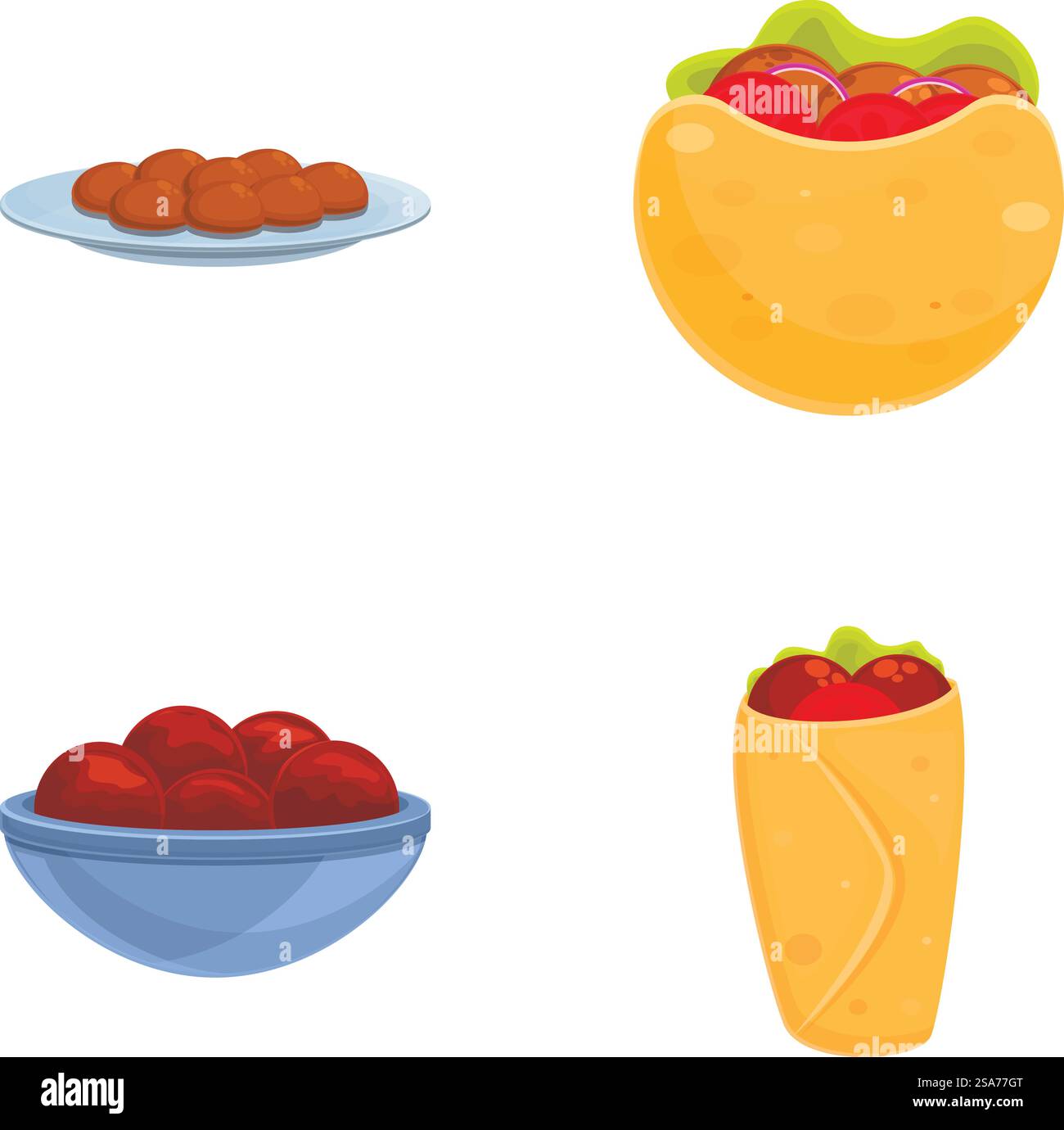 Les icônes fraîches de falafel définissent le vecteur de dessin animé. Falafel plein de viande et de légumes frais. Cuisine juive et arabe. Les icônes fraîches de falafel définissent le vecteur de dessin animé. Falafel plein de viande et de légumes frais Illustration de Vecteur