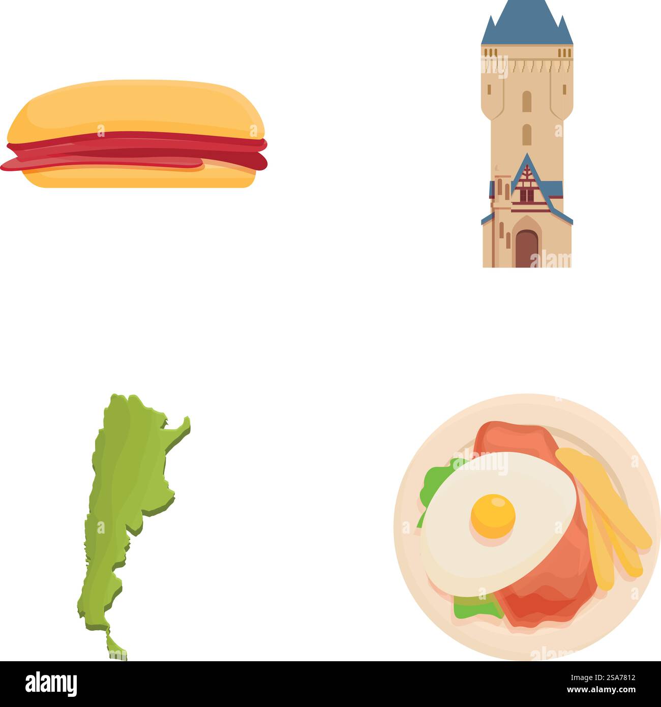 Argentine icônes de pays définir vecteur de dessin animé. Divers monuments de l'argentine. Pays d'amérique du Sud. Argentine icônes de pays définir vecteur de dessin animé. Divers monuments de l'argentine Illustration de Vecteur