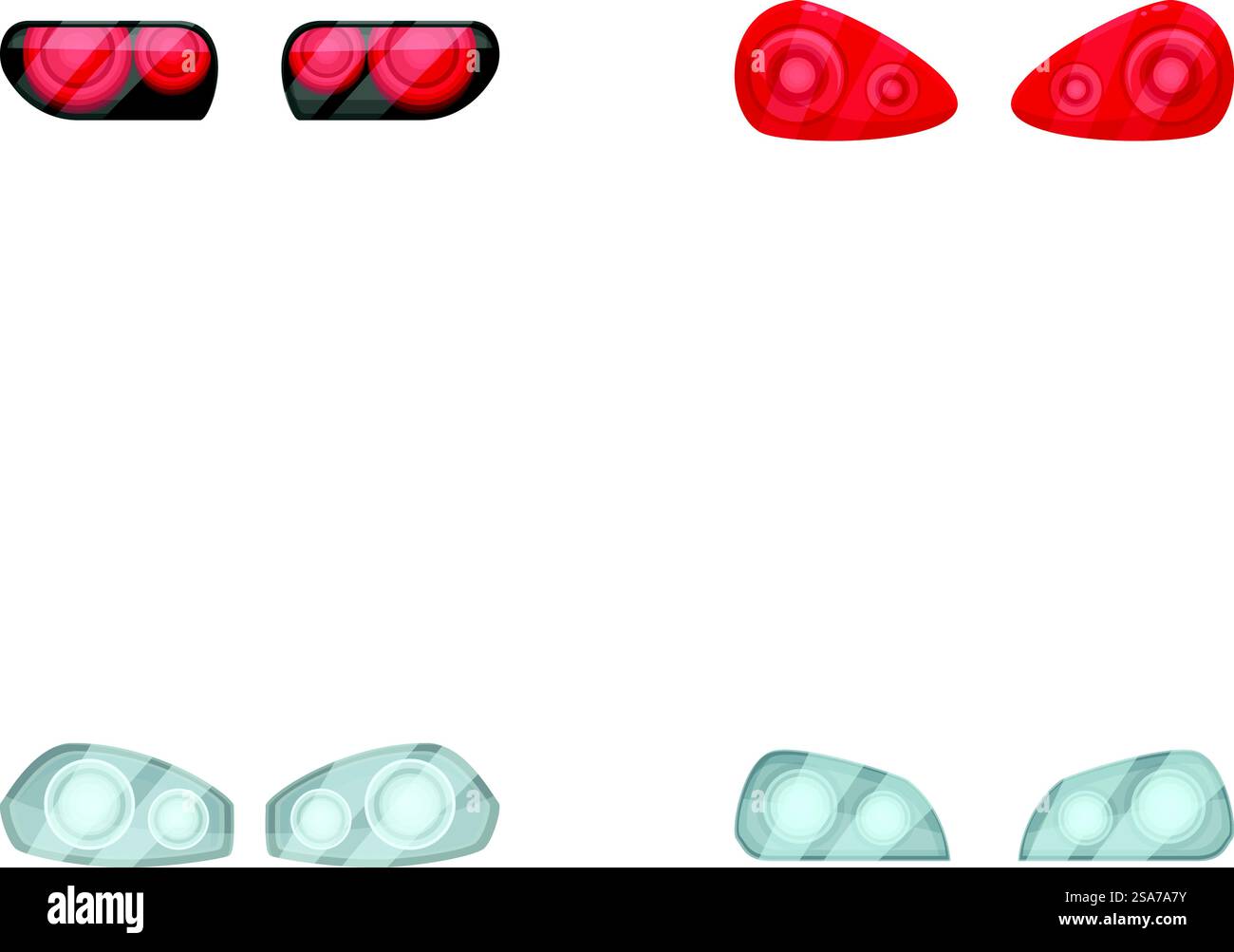 Collection de feux arrière détaillés de voiture dans divers modèles isolés sur un fond blanc. Ensemble de feux arrière de voiture réalistes Illustration de Vecteur