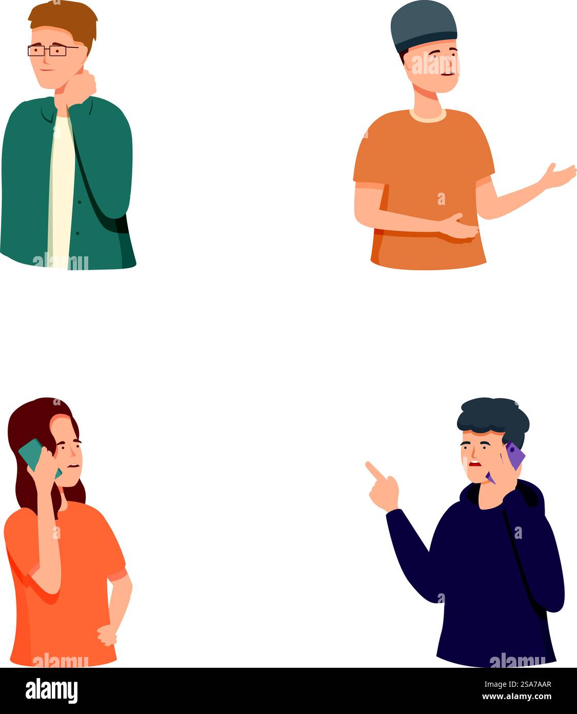 Collection de personnages illustrés engagés dans différentes formes de communication et de gestes. Ensemble de personnes diverses faisant des gestes et communiquant Illustration de Vecteur